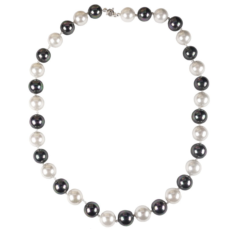 Jt Unisex ασημένιο κολιέ μαργαριτάρια shell pearls 10mm Ασπρόμαυρο